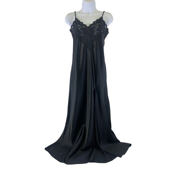 Victorias Secret Long Black Lace Satin Gown High Slit V-Neck Adjustable Medium - Picture 1 of 11